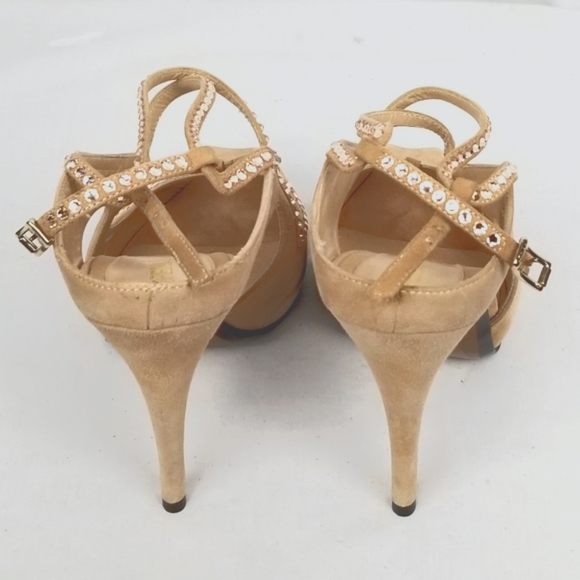 Fendi Beige Crystals Sandals Heels Pumps size 37.5 - Picture 9 of 11